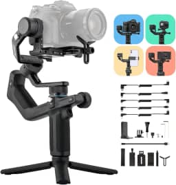 FeiyuTech Scorp Mini estabilizador gimbal tudo em um de 3 eixos para câmera sem espelho com lente curta, câmeras compactas, câmera de ação Gopro, iPhone 15 Pro de 54-88 mm de largura, tela sensível ao