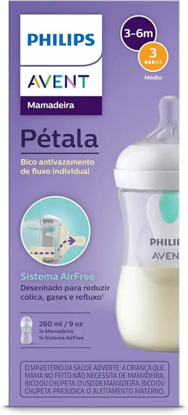 Mamadeira Pétala 3.0 Philips Avent Air Free 260ml 1m+
