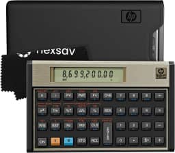 HP Calculadora financeira 12C – Mais de 120 funções: TVM, NPV, IRR, amortização, cálculos de títulos, teclas programáveis – Calculadora de mesa RPN para finanças, contabilidade e imóveis – Inclui pano