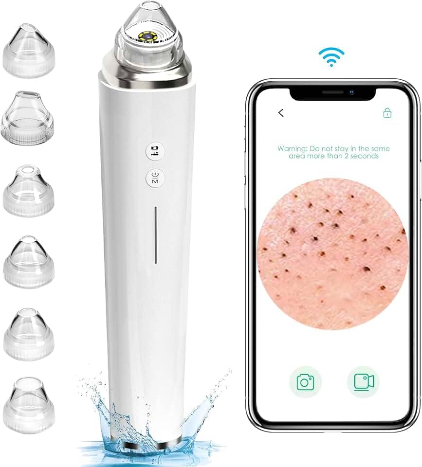 Aspirador de poros removedor de cravos, 【[Certificação FDA]】 Limpador facial visível de poros WiFi com câmera HD, kit extrator de acne e comedão com 6 cabeças de sucção, ferramenta elétrica de sucção