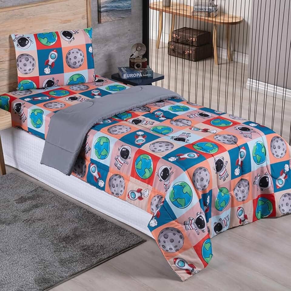 Edredom Solteiro Alegria Infantil Dupla Face 1 Peça (ASTRONAUTA)