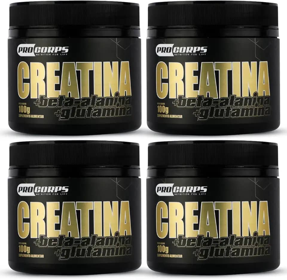 Kit 4x Creatina Beta Alanina e Glutamina 100g (cada) Pro Corps