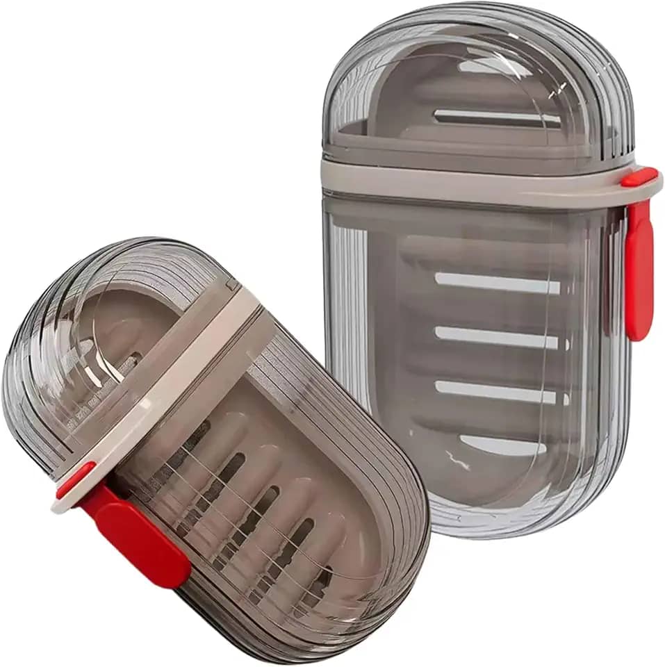 Saboneteira Para Viagem Com Estojo Dupla Drenagem Encaixe Firme Compacta À Prova De Vazamento (UTI68-CIN) Cinza