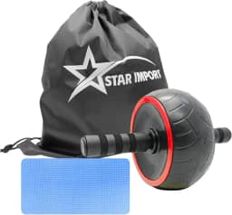 Roda Rolo Abdominal e Lombar Rebote Automática com Bolsa para Transporte e Tapete para Exercícios Fortalecimento Fitness
