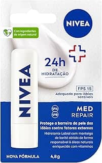 NIVEA Protetor Labial Med Repair FPS15 4,8g - Hidrata e regenera os lábios ressecados e machucados, com Vitamina E e óleos naturais, proporciona reparação intensiva e alívio imediato