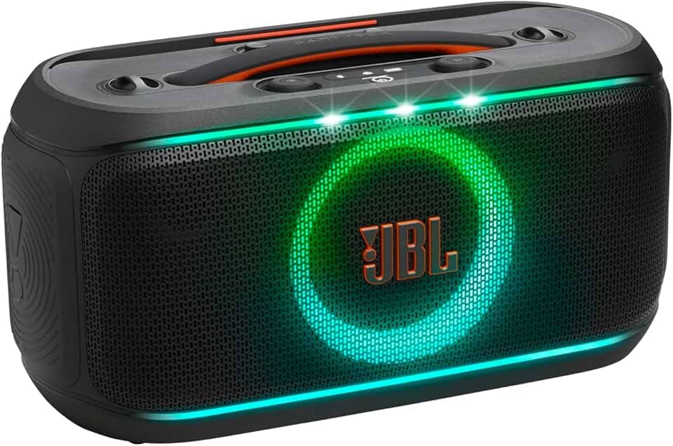 JBL PartyBox On-the-Go 2, alto-falante portátil Bluetooth para festa com microfone sem fio, luz dinâmica, 15 horas de reprodução, à prova d'água IPX4, som JBL Pro e conexão com vários alto-falantes