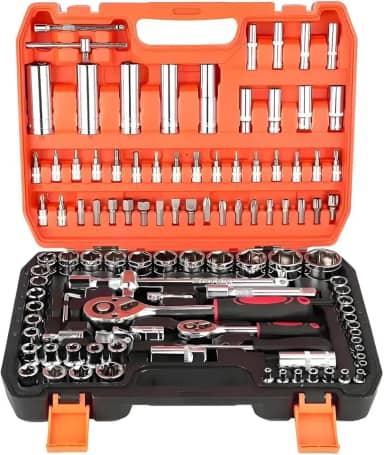Kit Jogo de Soquetes com Chave Catraca, 108 Peças, Encaixe de 1/4" Soquetes Métricos, Allen e Torx, Barra Extensora em Aço Cromo Vanádio, caixa de ferramentas completa, kit de ferramentas completa