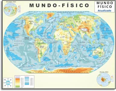 Mapa Mundi Físico Politico Escolar Poster Geográfico Continente