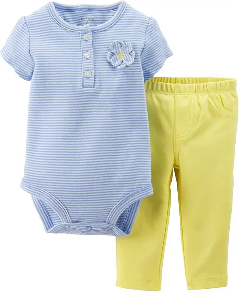 Conjunto de 2 peças de body e calça para bebês meninas, Amarelo, 3 Meses