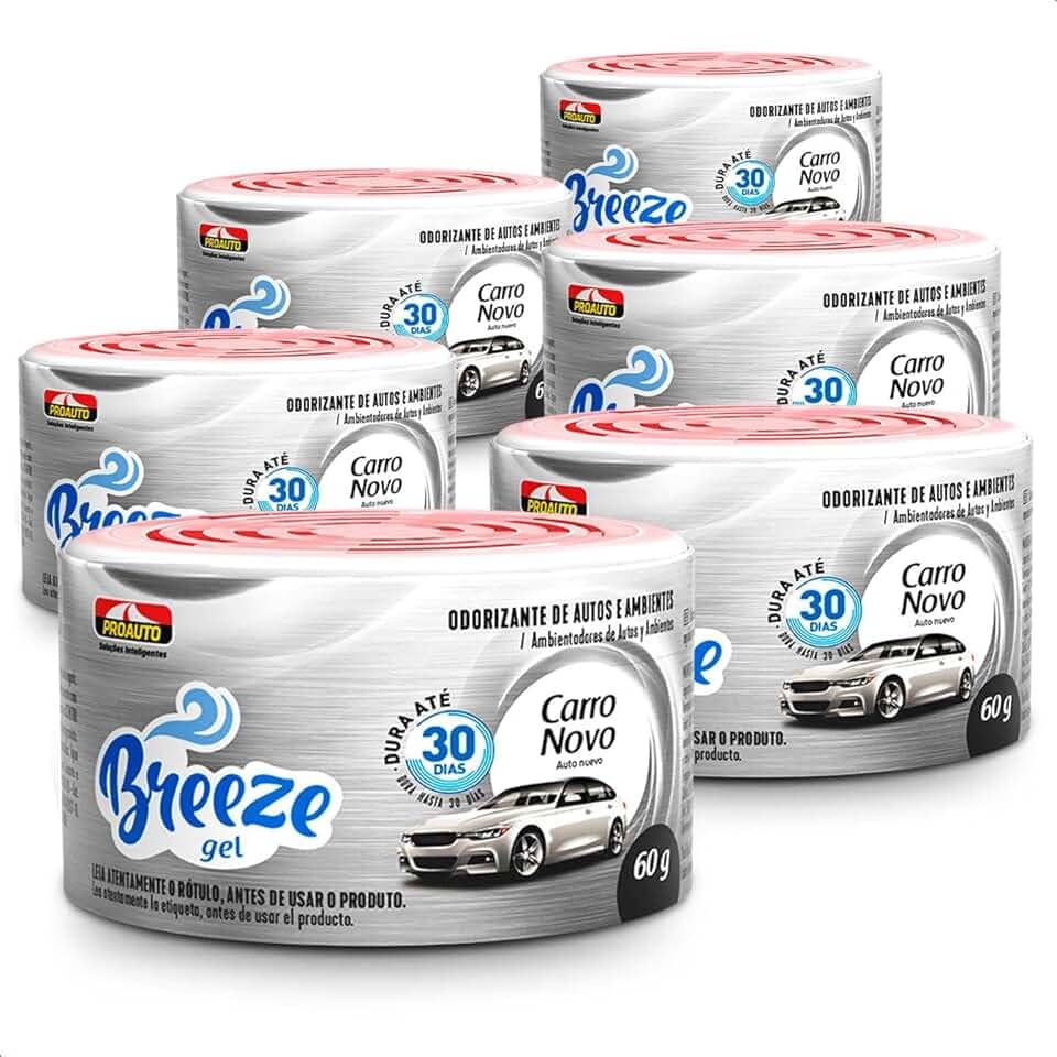 KIT 6 Cheirinhos Aromatizante Breeze Gel Carro Novo Pro auto 60G