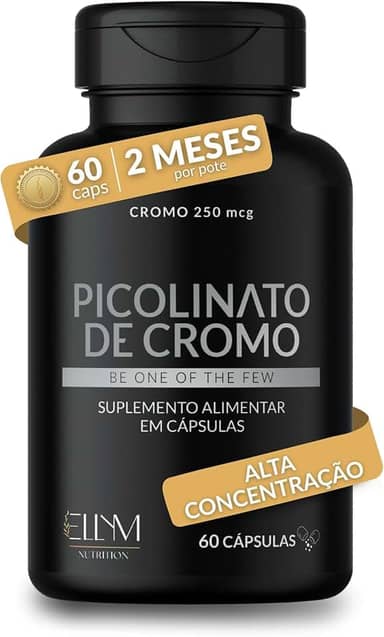 Picolinato De Cromo 250mcg Puro 60 Cápsulas Ellym Nutrition Alta Concentração 2 Meses Auxilia No Metabolismo De Proteínas, Carboidratos E Gorduras