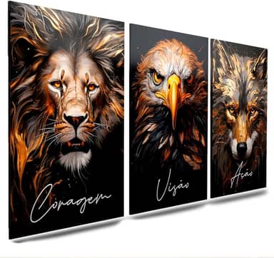 Kit 3 Quadro Decorativo Sala Quarto Leão Águia Lobo Motivacional Disciplina Foco Execução (16)