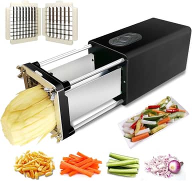 Cortador EléTrico De Batata Frita, Cortador Comercial De Frutas/Legumes, Com LâMina De 1/2"+3/8", AçO InoxidáVel/ArmazéM De Grande Capacidade, Para Batatas, Cebolas, Pepinos, Legumes,Black