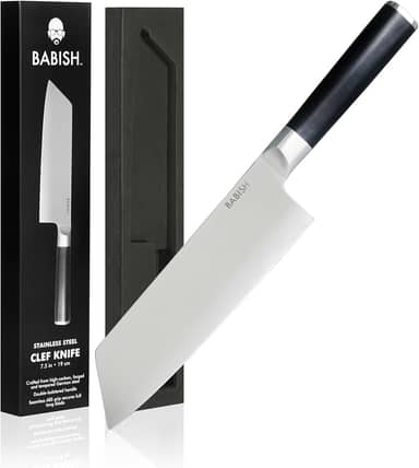 Babish Talheres de aço alemão de alto carbono 1.4116, faca de cozinha de 19 cm Clef (cutelo + Chef), faca de destaque de boa limpeza de 2022