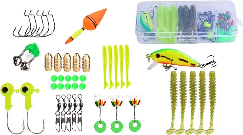 Kit de Isca Artificial Sougayilang Pesca Misturado com Ganchos e Acessórios de Iscas Suaves para Pesca de Águas Doce e Salgada Truta Salmão