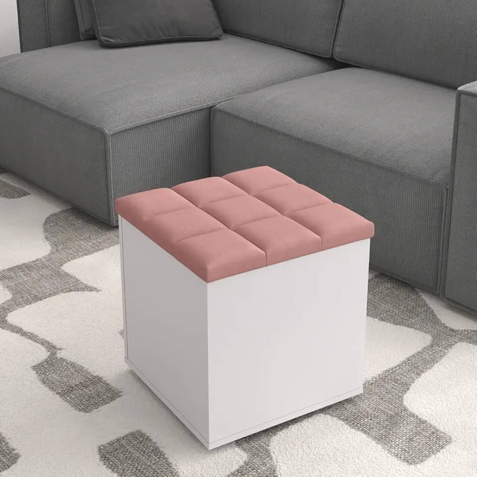 Puff Báu Banqueta Organizador Caixa De Brinquedos Sala Qaurto (Rose)