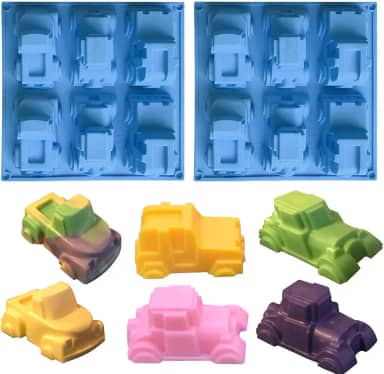 Molde de silicone para bolo - carro esportivo de 6 cavidades e molde de pão feito à mão (2 peças)