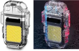 Jnfire Isqueiro 3 em 1, à prova d'água, recarregável, multifuncional, arco duplo, isqueiros elétricos à prova de vento de plasma para atividades ao ar livre, acampamento, caminhada