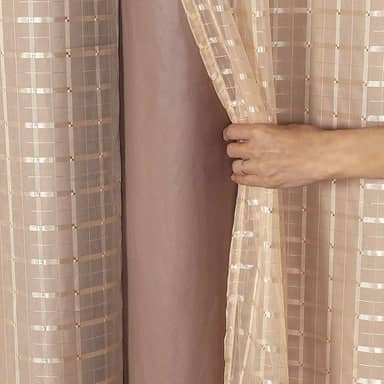 Cortina Blackout PVC c/Tecido Voil Xadrez 2,80 x 1,60 - Sala, Quarto, Escritório, Cozinha... (Avelã)