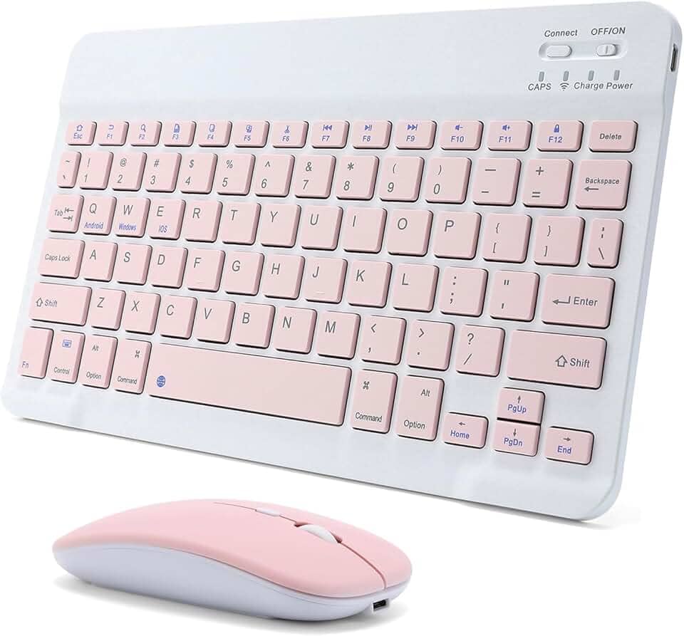 Combo de teclado e mouse Bluetooth recarregável para iPad, teclado de mouse portátil ultrafino sem fio para iPad Pro Air Mini, iPhone, Samsung, tablet, celular, Android, iPadOS/iOS 13 e acima (rosa)