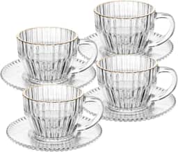 WOLFF - Conjunto 4 Xícaras de Chá de Cristal com Fio de Ouro Imperatriz 220ml