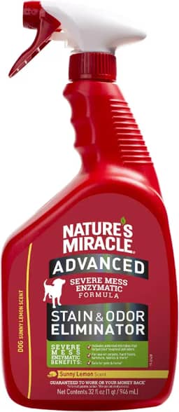 Nature's Miracle Eliminador avançado de manchas e odores, 947 ml, aroma de limão ensolarado, fórmula enzimática de bagunça severa para bagunças difíceis de animais de estimação