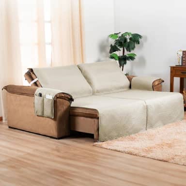 Protetor de Sofá Retrátil 2 Lugares 2,00m x 2,40m Impermeável | Capa para Sofá com Bolso Lateral | Proteção Contra Manchas, Pets e Crianças | Lavável e Resistente (Bege)