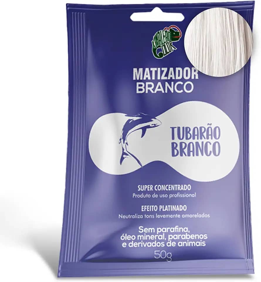KAMALEÃO COLOR Matizador Branco Tubarão Branco - Neutralizador de Tons Levemente Amarelados - Efeito Platinado - Para Cabelos Loiros e Coloridos - Sachê 50g