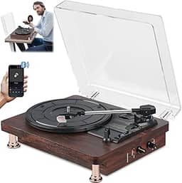 Nauerz 30 * 26 * 11 cm Leitor de Discos de Vinil com Alto-Falantes Embutidos, 110-220v Reprodutor de Discos de Vinil com Bluetooth, Toca-Discos Vintage de 3 Velocidades