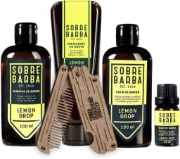 Kit Para Barba Sobrebarba Lemon Drop - Shampoo + Balm + Óleo + Esfoliante + Pente