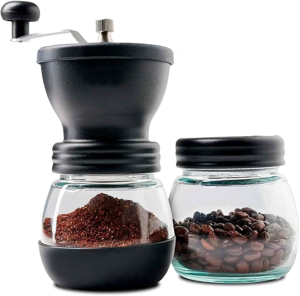 Moedor de Café Manual com Ajuste de Moagem, Recipientes de Vidro Duplos, Manivela Ergonômica, Construção Durável, para Café Expresso e Prensa Francesa