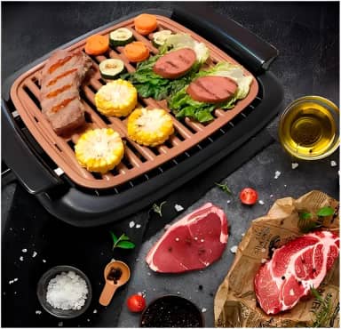 Churrasqueira Elétrica 110V Sem Fumaça Portátil por Indução – Grill Antiaderente 1500W para Carnes, Peixes e Legumes, Aquecimento Rápido, Design Compacto, Fácil Limpeza para Cozinha ou Varanda