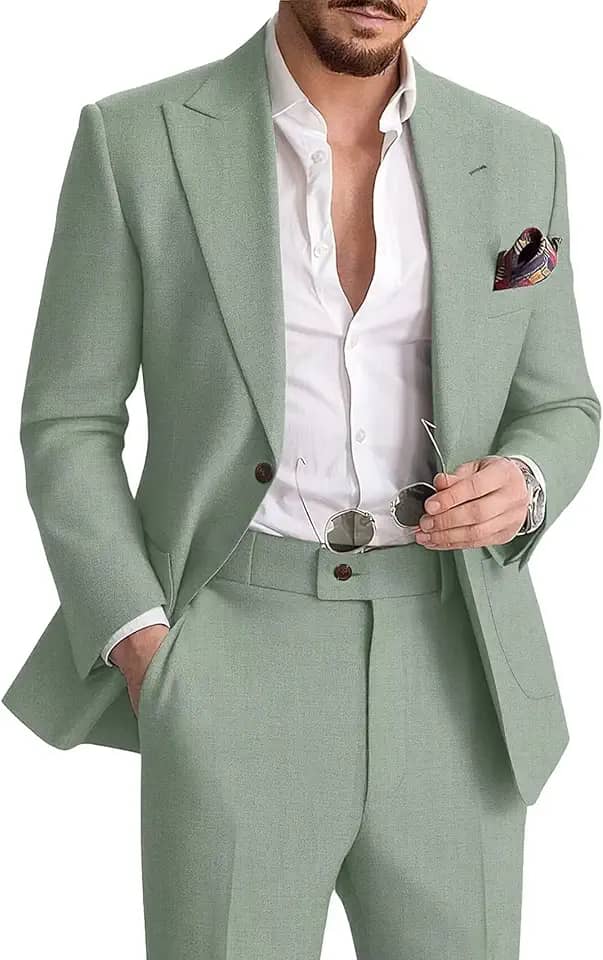 Terno masculino de linho casual de 2 peças para homens verão praia noivo terno de casamento conjunto de calça blazer de linho