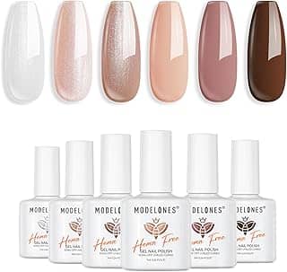modelones Kit de esmalte de gel – Conjunto de 6 cores de esmalte de gel marrom nude outono sem hema, brilho brilhante, kit de esmalte de gel branco neutro de imersão em U v LED, presentes de manicure
