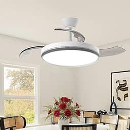 Ventilador de Teto Retrátil com Luz LED 106cm (42') - Controle Remoto, 6 Velocidades, 3 Cores de Luz, Bivolt 110V/220V e Temporizador