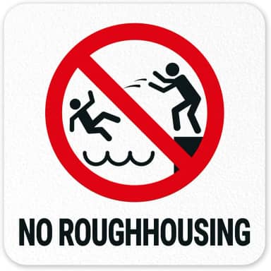 Marcador de profundidade de piscina adesivo de vinil No Roughhousing, 15 x 15 cm, marcador de piscina antiderrapante, feito nos EUA por Sigo Signs