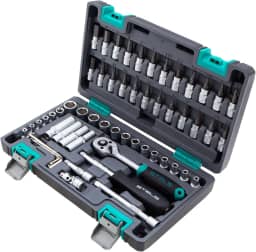 Stels Jogo de Ferramentas 57 Peças 1/4' - Aço Cromo Vanádio - Catraca 72 Dentes + Acessórios - Caixa Plástica Resistente - Ideal para Mecânica e Reparos Domésticos
