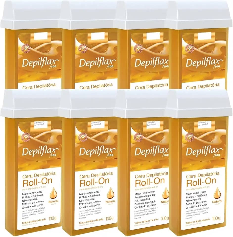 Kit 8 Refil Cera Depilatoria Corporal Profissional Depilação Roll On Depilflax Natural 100g