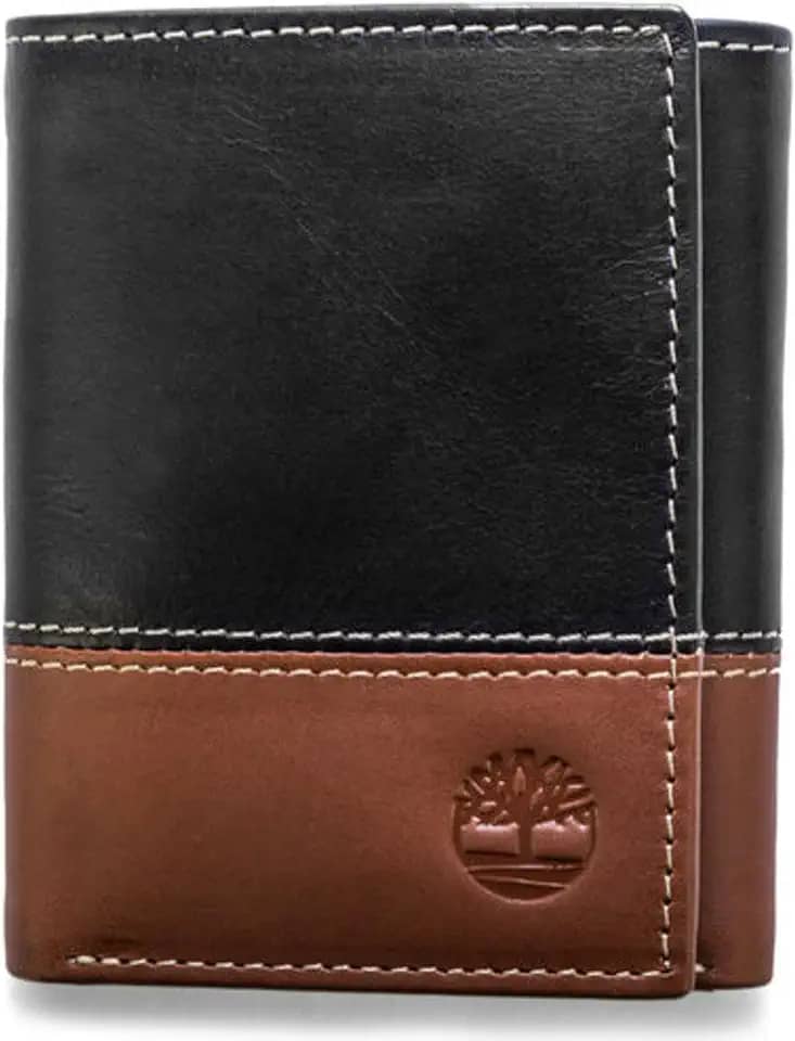 Carteira masculina Timberland de couro dobrável com porta-documento, Black/Brown (Hunter), tamanho único