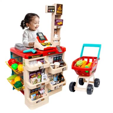 Brinquedo Mercadinho Infantil Supermercado Com Caixa Registradora e Carrinho Luz E Som 48 peças