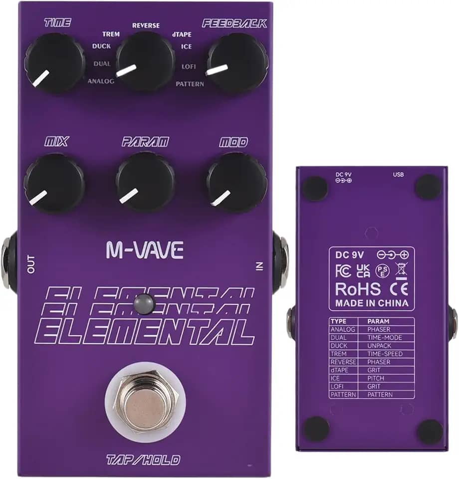 KINGSTER M-VAVE VEDO Pedal de Delay Digital Elemental: 9 Efeitos de Atraso, Modos TAP/HOLD, Alimentação USB/DC 9V, Design em Ferro Roxo Resistente - Perfeito para Guitarra, Baixo