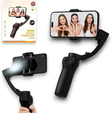 Estabilizador Celular Gimbal PEI M01 Suporte para Smartphone 3 Eixos, I.A., Rastreamento Facial, LED, Timelapse, Controle por Gestos, Tripe, Compatível iPhone, Android; (Preto)