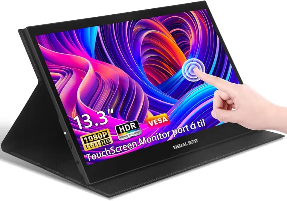 Monitor Portátil Touchscreen 13,3" com Capa, Tela IPS 1080P, USB-C e HDMI Plug-and-Play, Alto-Falantes Integrados, Suporte VESA, Monitor Ultrafino para Laptop, PC, MacBook, Smartphone e Consoles