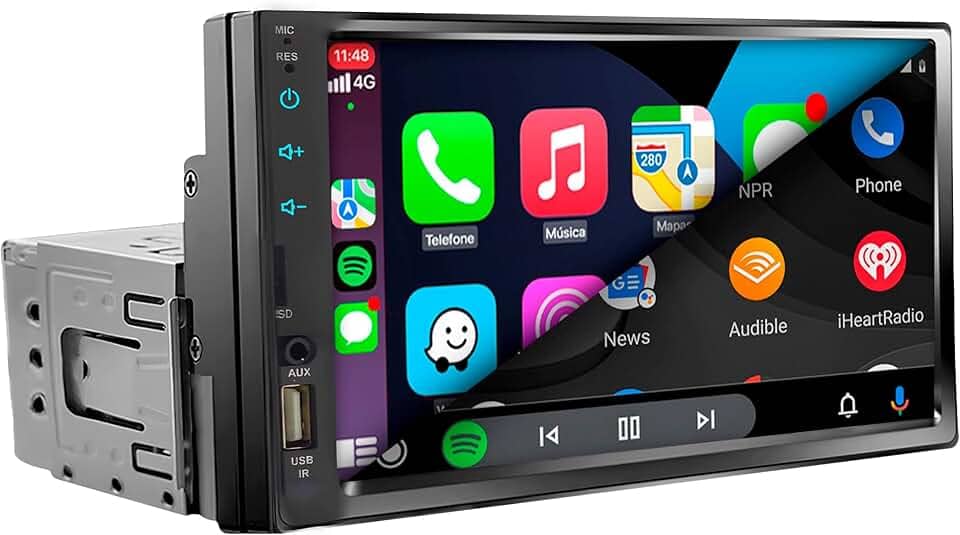MULTIMÍDIA MP5, 1 DIN TELA DE 7" FULL TOUCH, FM, USB, SD CARD, AUXILIAR, BLUETOOTH, ESPELHA ANDROID E IOS, CARPLAY E ANDROID AUTO VIA FIO
