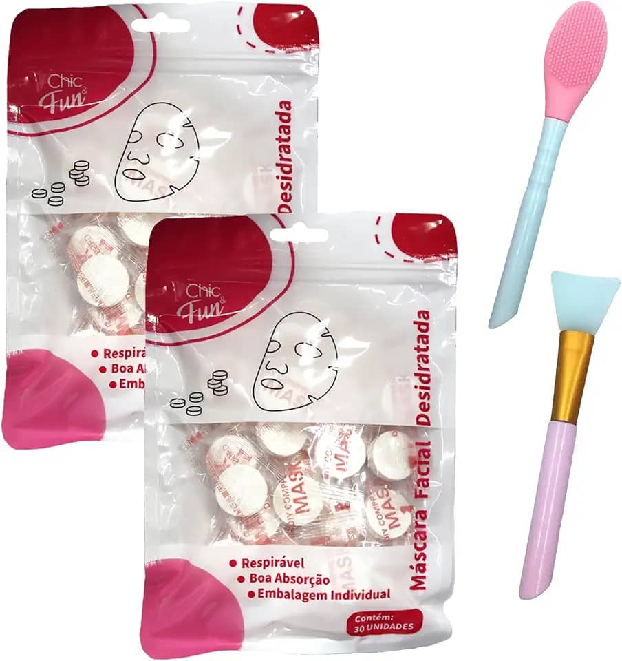 60un Máscara Descartável Desidratada e Pincel Limpeza Facial
