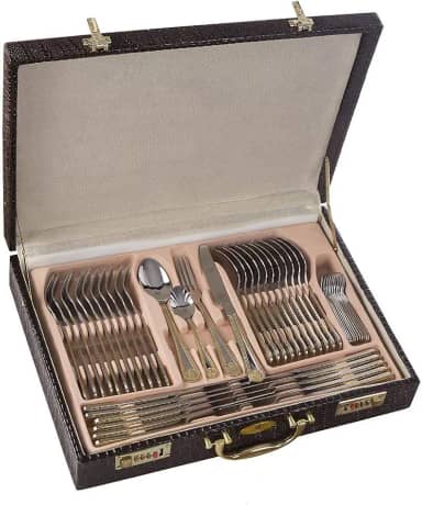 Faqueiro Inox Luxo 84 Peças Dourado com Maleta