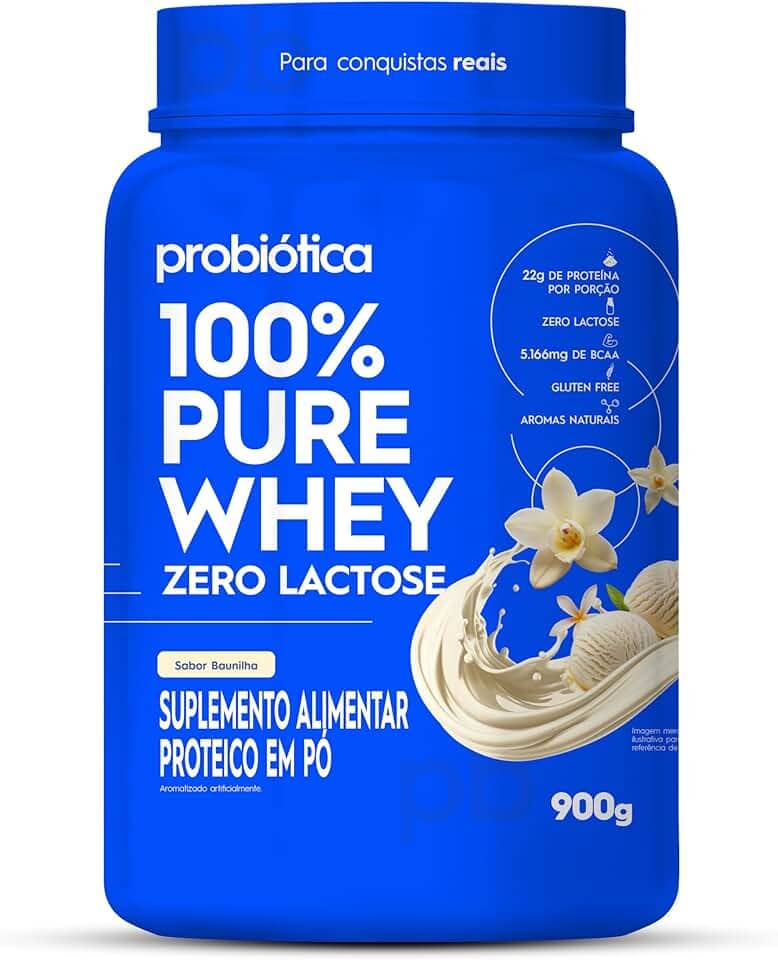 Probiótica 100% Pure Whey Zero Lactose - Sabor Baunilha Pote 900g