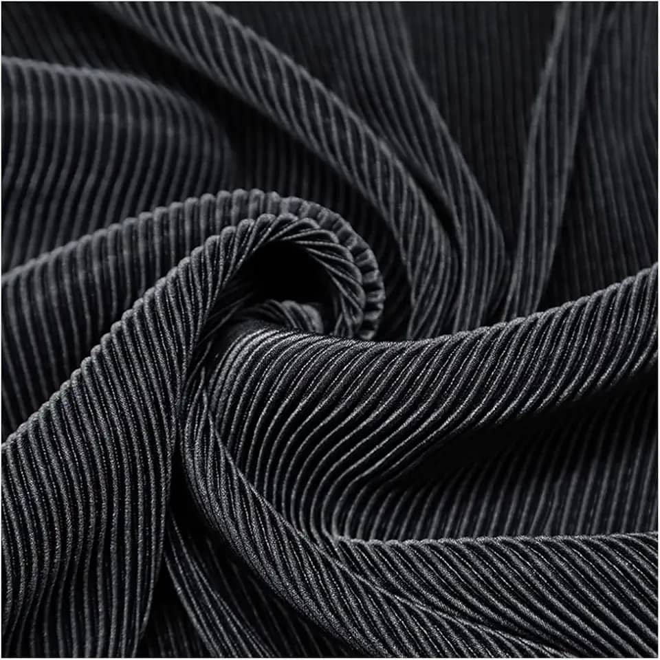 Tecido plissado tecido elástico linha textura elástica listras finas tecido designer para calças sociais terno costura 150 cm largura M105F2 (preto)