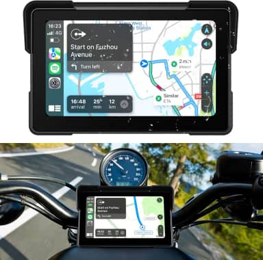 Sistema de navegação GPS Carplay para motocicleta sem fio de 17 cm com Apple Carplay e Android Auto, tela de reprodução portátil para carro de moto com Bluetooth duplo, navegação, Siri, Google