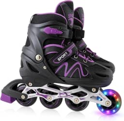 Patins Roller Inline 4 Rodas Skates Ajustavél com Rodas Iluminadas Jovens e Adultos, Para iniciantes, Adequado para uso Interno e Externo Roller Quad